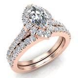 Marquise Cut Halo Diamond Wedding Ring Set 1.25 ctw 18K Gold-G,VS - Rose Gold