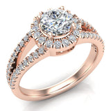 Halo Diamond engagement rings round brilliant split shank 18K 1.20 ctw G-VS - Rose Gold