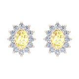 Birthstone Yellow Citrine Diamond Stud Earrings Oval Cut 14K Gold 1.50 cttw - Rose Gold