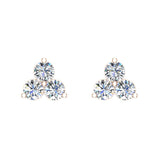 Three Stone Triangle Setting Diamond Stud Earring 14K Gold-I,I1 - Rose Gold