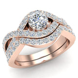 Round Diamond Intertwined Engagement Rings Criss Cross Style 1.10 ct-G,VS - Rose Gold