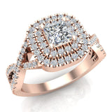 Twists Square Halo Princess Cut Engagement Ring 14K Gold 0.90 Ctw Diamonds (I,I1) - Rose Gold