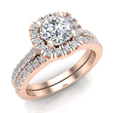 Ravishing Round Cushion Halo Diamond Wedding Ring Set 1.40 ctw 18K Gold (G,SI) - Rose Gold