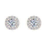 1.92 Ct Halo Diamond Stud Earrings 18K White Gold 5.5mm Round Center-G,VS - Rose Gold