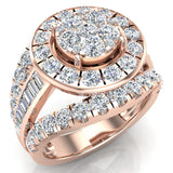 2.50 ct tw Cluster Diamond Wedding Ring Set with Bands 14K Gold Glitz Design (I,I1) - Rose Gold