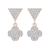 Diamond Dangle Earrings Clover Pattern Cluster Triangle 14K Gold 0.90 ctw-G,SI - Rose Gold