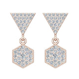 Hexagon Diamond Dangle Earrings 14K Gold-I,I1 - Rose Gold