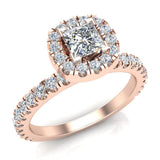 Princess diamond engagement rings cushion halo 18K 1.05 ctw G VS - Rose Gold