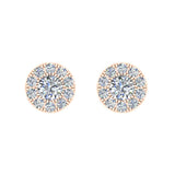 Halo Cluster Diamond Earrings 1.08 ctw 18K Gold-G,VS - Rose Gold