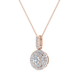 Diamond Necklaces for Women Round Double Halo Pendant 14K Gold-G,SI - Rose Gold