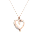 14K Gold Necklace Petite Heart Diamond Pendant Pave set 1/6 ctw-I,I1 - Rose Gold