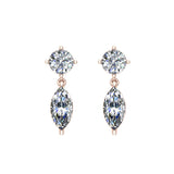 Round & Marquise Drop 2 stone Diamond Dangle Earrings 18K Gold-VS - Rose Gold