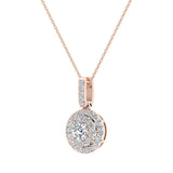 Diamond Necklaces for Women Round Double Halo Pendant 14K Gold-L,I2 - Rose Gold