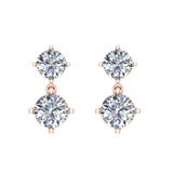 Round Brilliant Drop Two stone Diamond Dangle Earrings 18K Gold-G,VS - Rose Gold