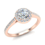 0.90 ct tw Round Brilliant Diamond Dainty Halo Engagement Ring 14K Gold (G,SI) - Rose Gold