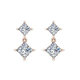 Princess Cut Drop Two stone Diamond Dangle Earrings 18K Gold-G,VS - Rose Gold