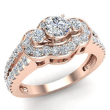 Three Stone Split Shank Wide Look Anniversary Ring 14K Gold-H,SI - Rose Gold