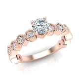 Designer milgrain Round brilliant diamond engagement ring 18K Gold 0.70 CT VS - Rose Gold