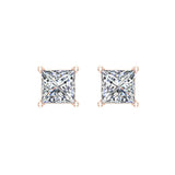 Diamond Earrings for Women Men Princess Cut 14K Gold Ear stud-G,I1 - Rose Gold