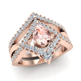 1.75 Ct Pear Cut Pink Morganite Diamond Wedding Ring Set 14K Gold-I,I1 - Rose Gold