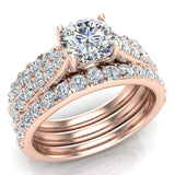 Accented Diamond Solitaire Wedding Ring Set with Band 1.90 ct 14K Gold-I1 - Rose Gold