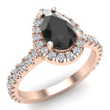 Pear Cut Black Diamond Halo Engagement Ring 14K Gold (I,I1) - Rose Gold