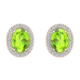 4.34 ct tw Green Peridot & Diamond Cabochon Stud Earring In 14k Gold-G,I1 - Rose Gold