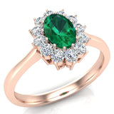 May Birthstone Emerald Oval 14K Gold Diamond Ring 0.80 ct tw - Rose Gold