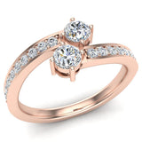 14K Gold Ring Diamond Engagement Ring for Women 2-Stone Glitz Design - Rose Gold