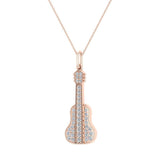 0.36 ct Guitar Instrument Diamond Necklace Music Jewelry 14K Gold-L,I2 - Rose Gold