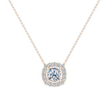 Cushion Halo Diamond Necklace 14K Gold-G,SI - Rose Gold