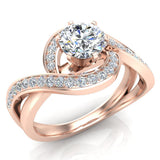 1.00 ct Intertwined Diamond Engagement Ring Twisted Shank 14K Gold-SI - Rose Gold