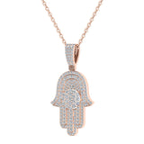 Hamsa Hand Pendant Diamond Necklace for Men/Women 14K Gold 2 Ct-I1 - Rose Gold