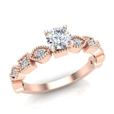 Milgrain Round Diamond Engagement Ring for Women 14K Gold 0.60 ct-I,I1 - Rose Gold