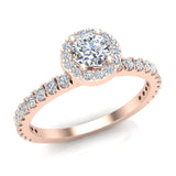 Round Halo Diamond Engagement Ring Stackable Pave Set 18K Gold 0.70 ct-G,VS - Rose Gold
