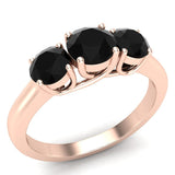 Black Diamond Three Stone Anniversary Wedding Ring in 14K Gold-Black - Rose Gold