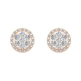 Halo Cluster Diamond Earrings 0.48 ct 14K Gold-G,SI - Rose Gold