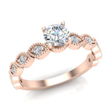 Milgrain Round Diamond Engagement Ring Luscious Marquise Design 14K Gold 0.60 ct-G,SI - Rose Gold