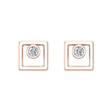 Diamond Earrings Square Shape Studs Bezel Settings 10K Gold-J,SI2-I1 - Rose Gold