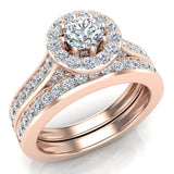Diamond Wedding Ring Set Round Halo Rings 8-prongs 14K Gold 1.15 ct-H,SI - Rose Gold