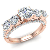 1.94 Ct Five Stone Diamond Wedding Ring 18K Gold (G,VS) - Rose Gold