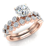 Round Diamond Wedding Ring Set shared prong 14K Gold 1.50 ct-F,VS - Rose Gold