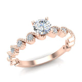 Milgrain Diamond Engagement Ring for Women Ocean Wave Ripple 14K Gold I I1 - Rose Gold