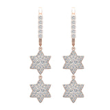 Star of David Diamond Dangle Earrings Drop Style 14K Gold 1.31 ct-I,I1 - Rose Gold