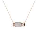 14K Gold Necklace Pave Diamond Capsule Shape Pendant 3/4 Ct-I2 - Rose Gold
