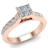 0.70 Ct Four Quad Princess Diamond Cathedral Accent Engagement Ring 14K Gold-I,I1 - Rose Gold