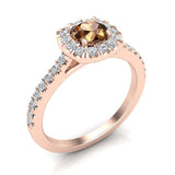 0.75 ct Champagne & White Cushion Halo Engagement Ring 14k Gold-I,I1 - Rose Gold