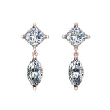 Princess & Marquise Two stone Diamond Dangle Earring 14K Gold-I,I1 - Rose Gold