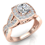 Cushion halo diamond ring Round Brilliant Intertwined style 14K Gold 1.25 ct H-SI - Rose Gold