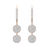 Circle Diamond Dangle Earrings Dainty Drop Style 14K Gold 1.22 ct-I,I1 - Rose Gold